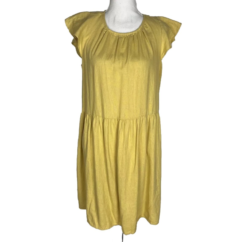 Banana Republic Yellow Ruffle Sleeve Linen Blend Dress Size S